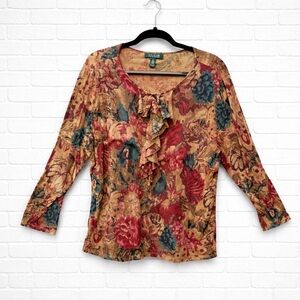 Ralph Lauren Plus Size Top Shirt Blouse Floral Cotton Boho 3X